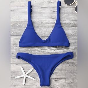 Zaful Padded Scoop Bikini Set - Sapphire Blue